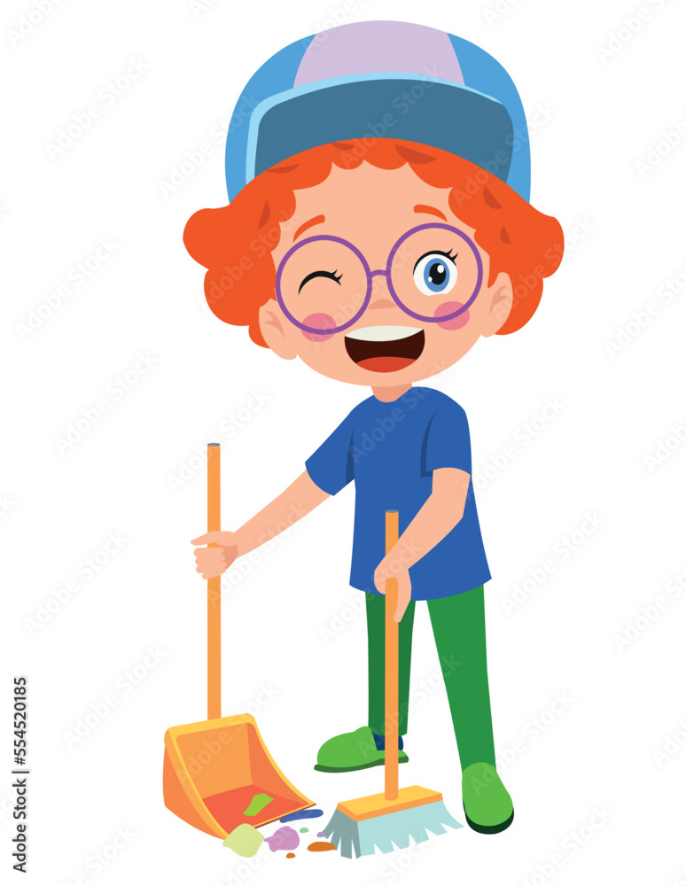 cute little boy cleaning with broom and shovel cute little boy cleaning with broom and shovel