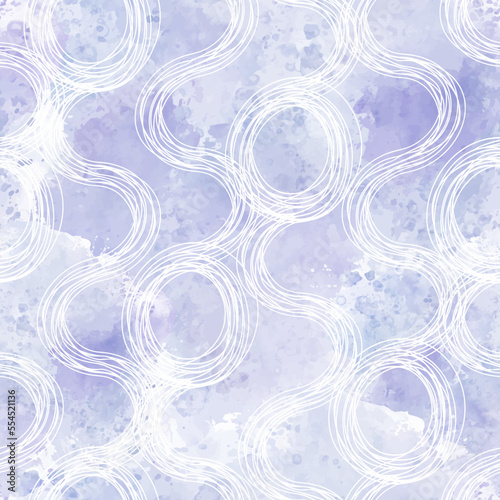 Abstract seamless pattern on lilac watercolor background.  Perfect for design templates, wallpaper, wrapping, fabric and textile.
