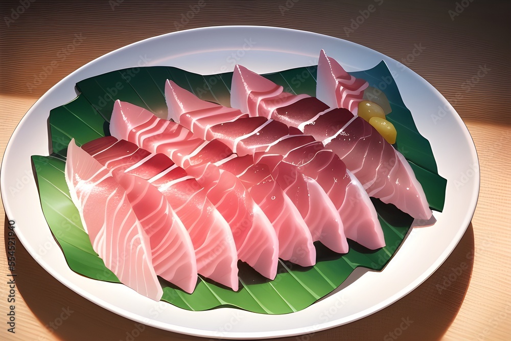 Delicious Japanese sashimi asian food in anime style digital painting illustration