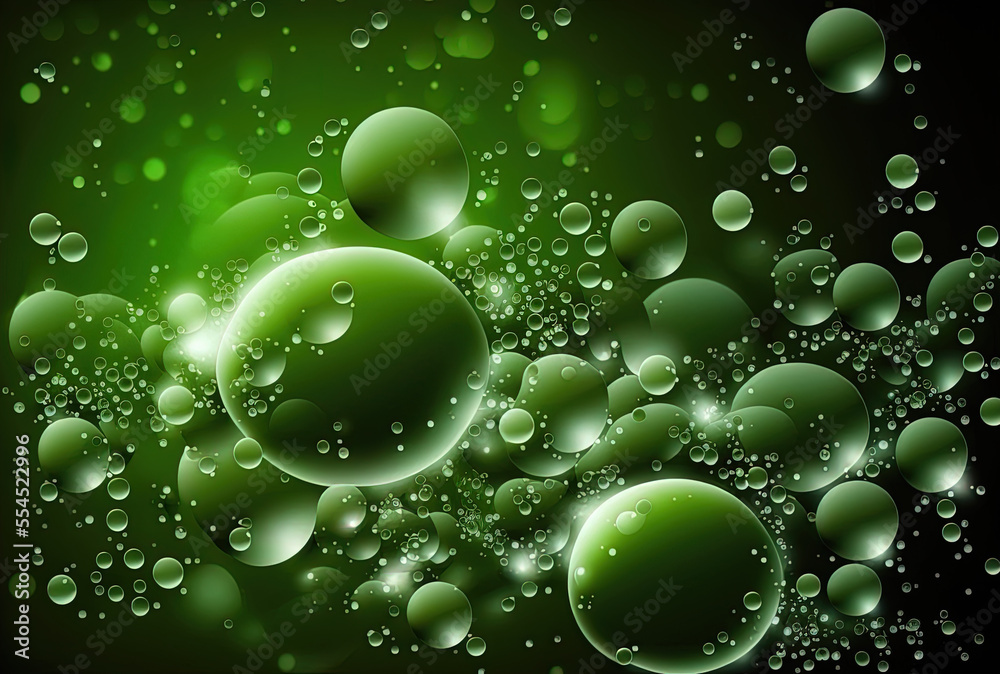 Background in green with little bubbles. Generative AI