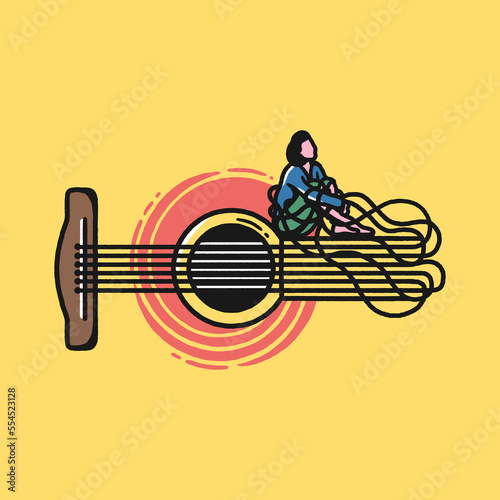 Guitar and woman vector illustration design