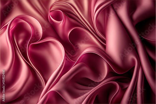 Silky, satin pink soft textured sheets creating a unique pattern useful as a Valentine's Day, romantic background or wallpaper. Created with generative AI.