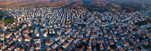 Aerial view around the city Kilkis in Greece on a late sunny afternoon.	