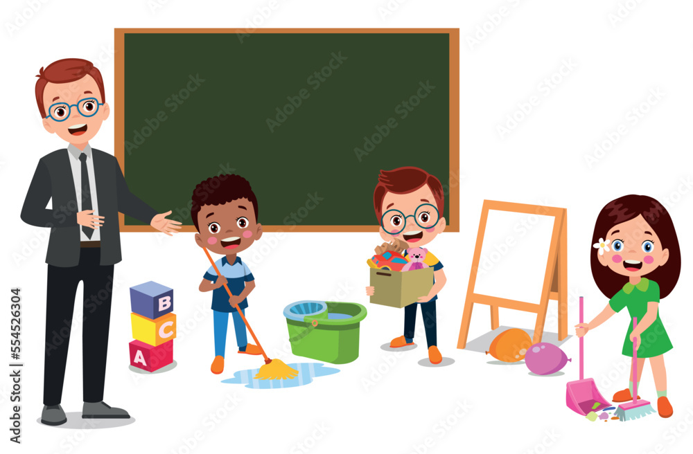 cute students cleaning classroom at school cute students cleaning classroom at school