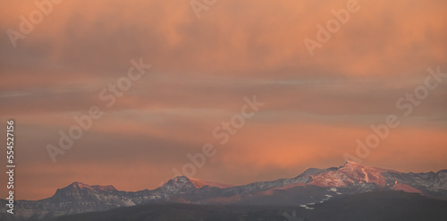 Panoramic of the highest peaks of Sierra Nevada  Granada  Spain  at sunset