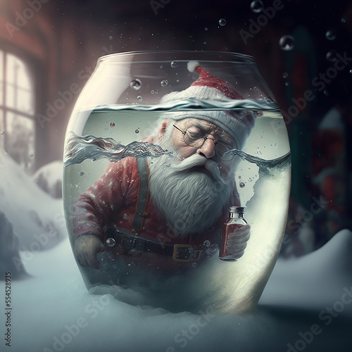 Generative A.I., Santa, Christmas, Santa Claus, Christmas card, new years card, Santa in a glass ball, weird
