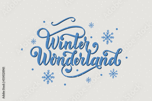 Winter wonderland handwritten text with stars and snowflakes. Hand lettering typography. Modern brush ink calligraphy. Vector illustration as greeting card, banner, poster, logo. Season's greeting