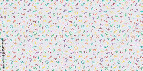 Fun colorful line doodle seamless pattern. Simple childish scribble backdrop. Creative minimalist style art background collection, trendy design with basic shapes.