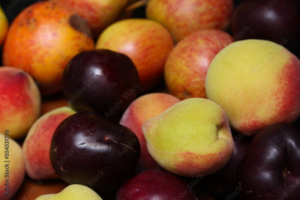 set of assorted fruits. fruit basket with apple, peach and plum. delicious fruits together. set of assorted fruits. fruit basket with apple, peach and plum. delicious fruits together.