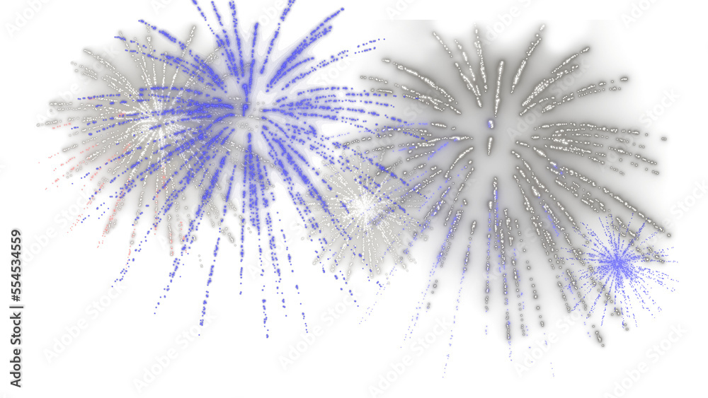 Fototapeta premium Isolated blue and white fireworks overlay