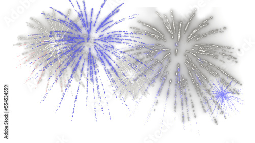 Isolated blue and white fireworks overlay