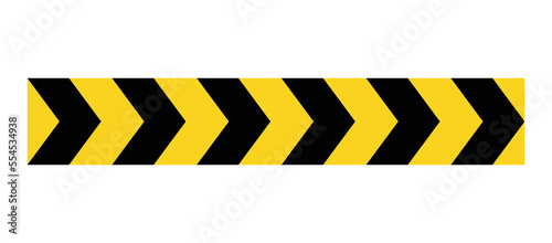 Arrow road yellow sign. Warning striped arrow. Safety type. Construction border. Isolated on white background. Vector illustration