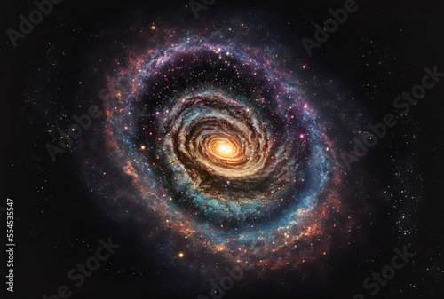 Galaxy in the universe with stars and space dust, 2D drawing. Generative AI