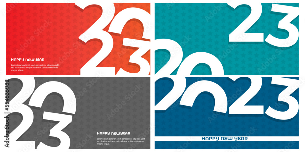 Set 2023 Happy New Year text design. Collection of symbols of 2023 Happy New Year. Greeting card, Concept of New Year celebration. Vector illustration
