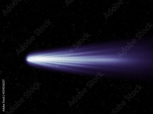 Fototapeta Naklejka Na Ścianę i Meble -  Long tail of a comet glows against the background of stars. Astronomical photo of a comet near the Earth's orbit.