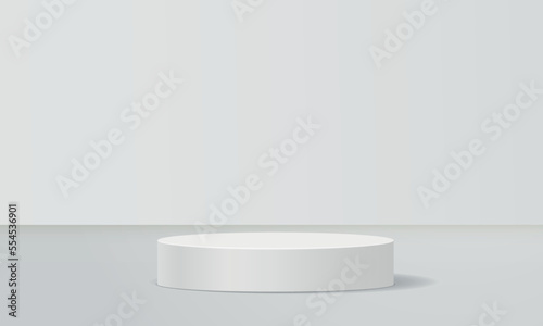 White round podium and spotlights   pedestal  Vector illustration  White  Pedestal and White background
