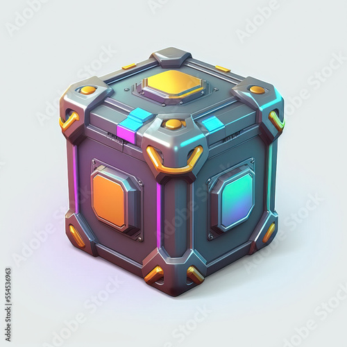 abstract game loot box, container on white background. sketch art for artist creativity and inspiration. generative AI photo