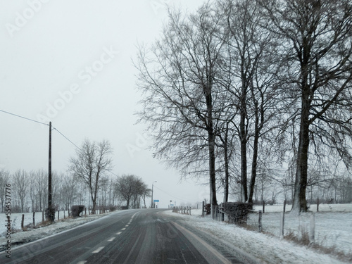 A road in the Ardennes on a snowy day
