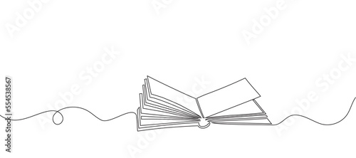 The book is drawn with one line. Modern outline doodles of an open book. Vector illustration