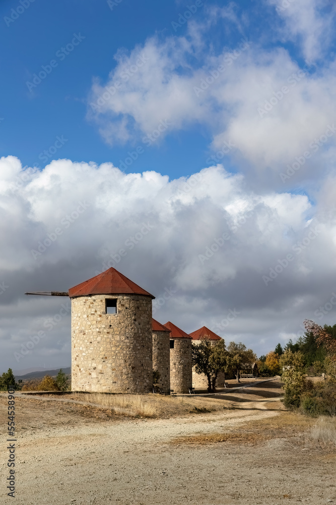 Fototapeta premium Ancient Greek windmills Melia Evros Greece