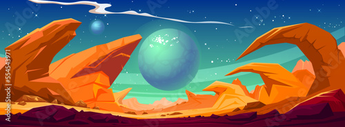 Hand drawn vector space landscape with planets drawn by hand.