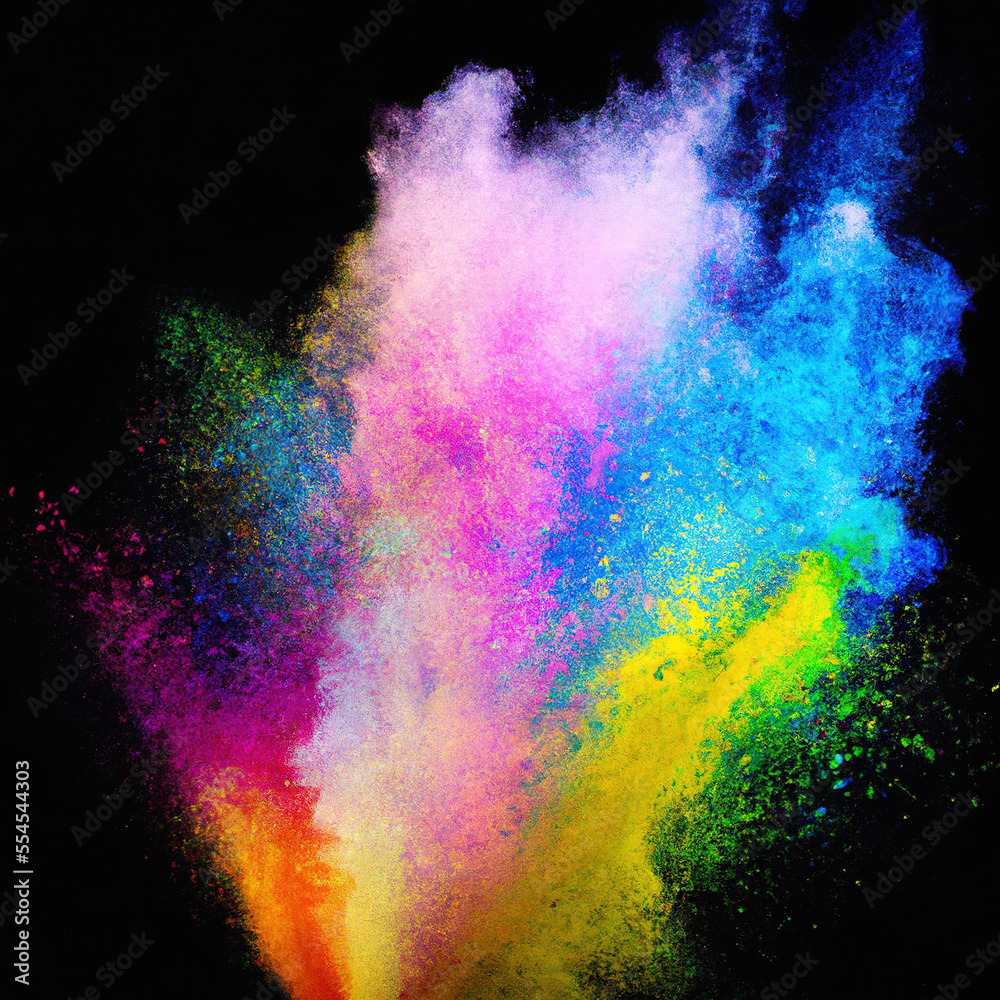 Bright coloured powder explosion on a black background