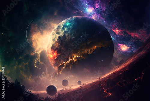 Fantasy is an abstract planet in space with stars and galaxies as its backdrop. Generative AI