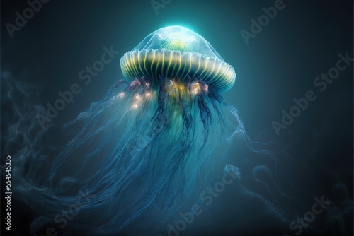 Sea jellyfish on the wave. ...