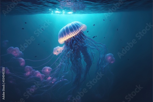Sea jellyfish on the wave. ...