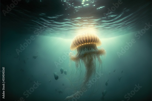Sea jellyfish on the wave. ...