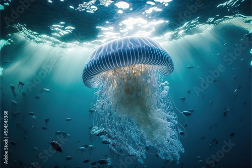 Sea jellyfish on the wave. ...