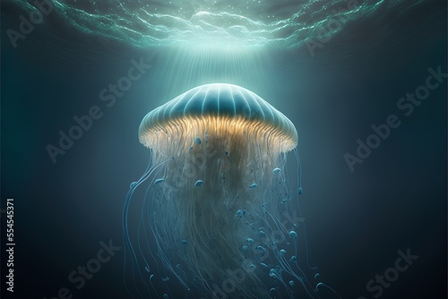 Sea jellyfish on the wave. ...