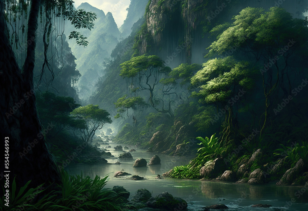 Obraz premium Generative AI. Rainforest Illustrations No.03