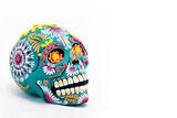 Colored skulls, Mexican crafts. Day of the Dead, handmade figure from Mexico