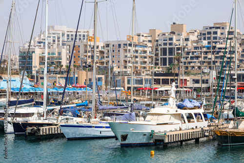 View of beautiful yachts at...