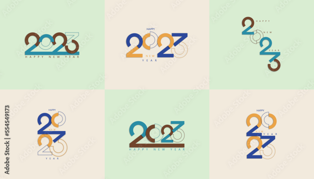 Fototapeta premium Set of modern 2023 New year geometric numbers concept,greeting card,template,banner for sociel media.Vector design