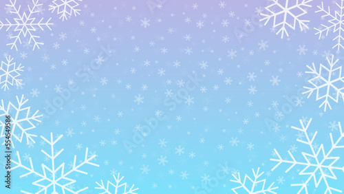 雪が舞い落ちる背景素材，ピンクとブルーのグラデーション，フレーム風
