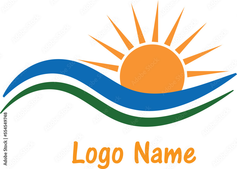 Professionally designed wave and sunshine logo on a background