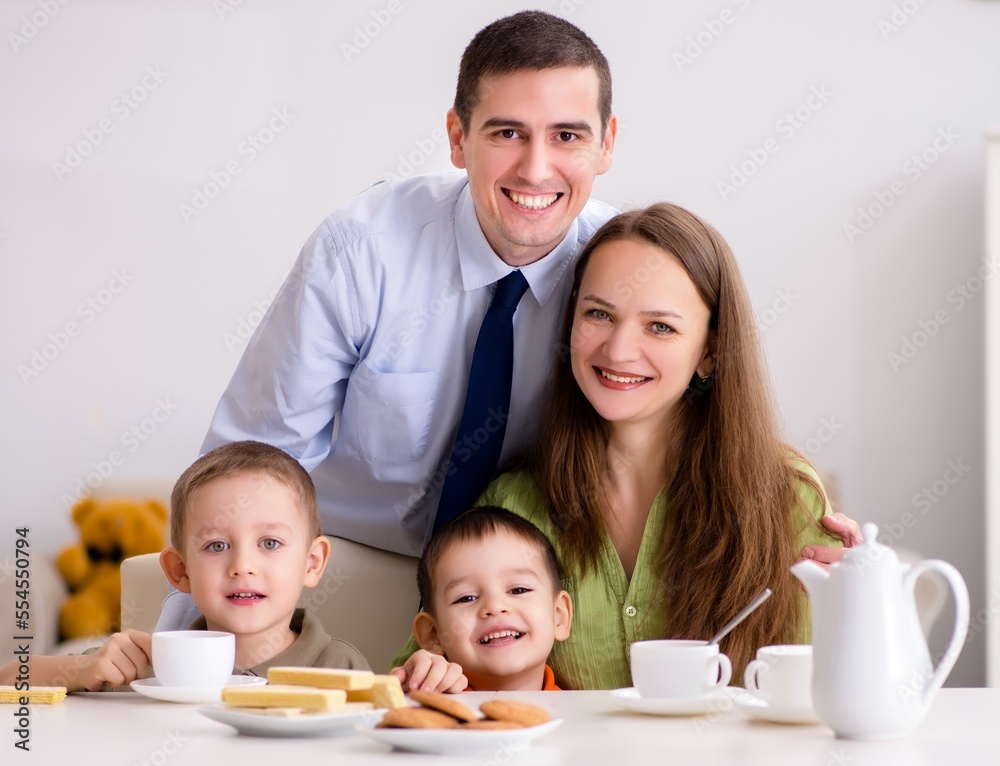 Happy family having breakfast together at home Happy family having breakfast together at home
