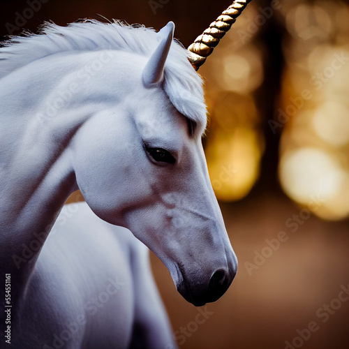 White unicorn portrait, fantasy photomontage photo