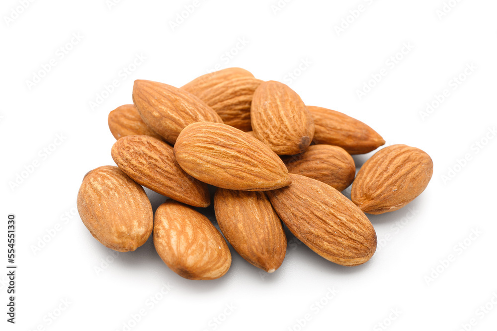 Pile of tasty almonds on white background Pile of tasty almonds on white background