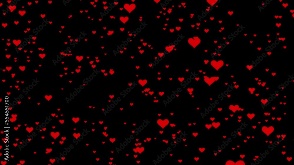 Heart overlay on black background. Hearts up effect. High quality 4k footage