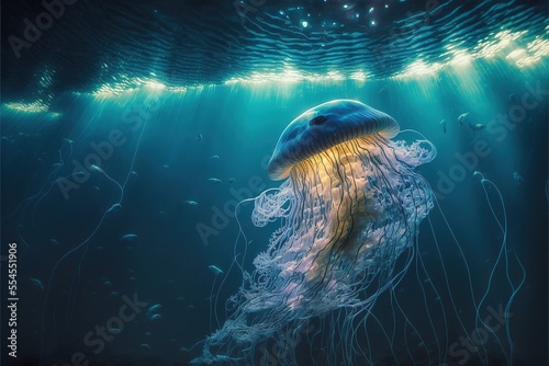 Sea jellyfish on the wave o...