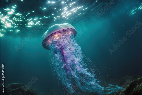 Sea jellyfish on the wave o...