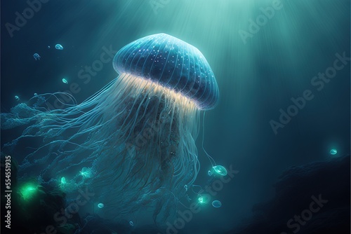 Sea jellyfish on the wave o...