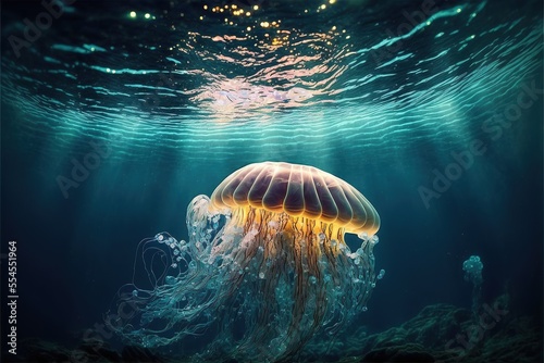 Sea jellyfish on the wave o...