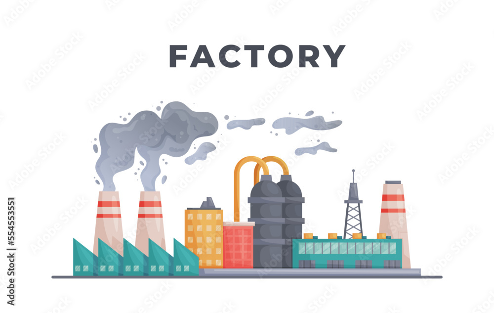 Vector illustration of nature pollution and ecology. Modern problem. Chemical waste. The concept of the factory.