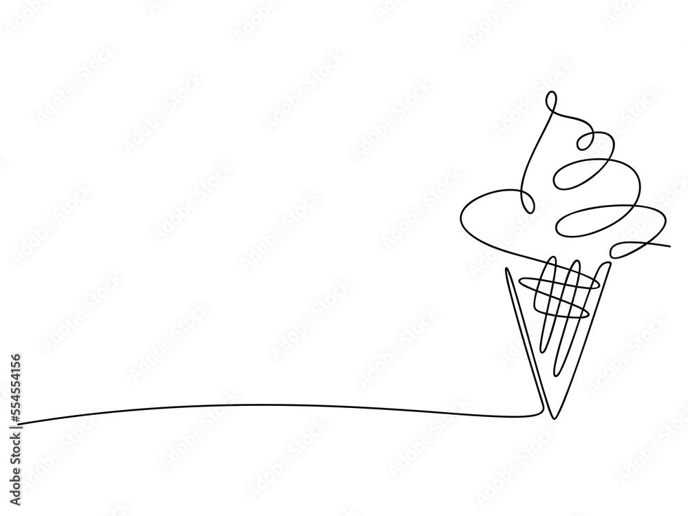 Outline ice cream cone vector one line continuous drawing illustration. Hand drawn linear silhouette icon. Minimal design element for print, banner, card, wall art poster, brochure.