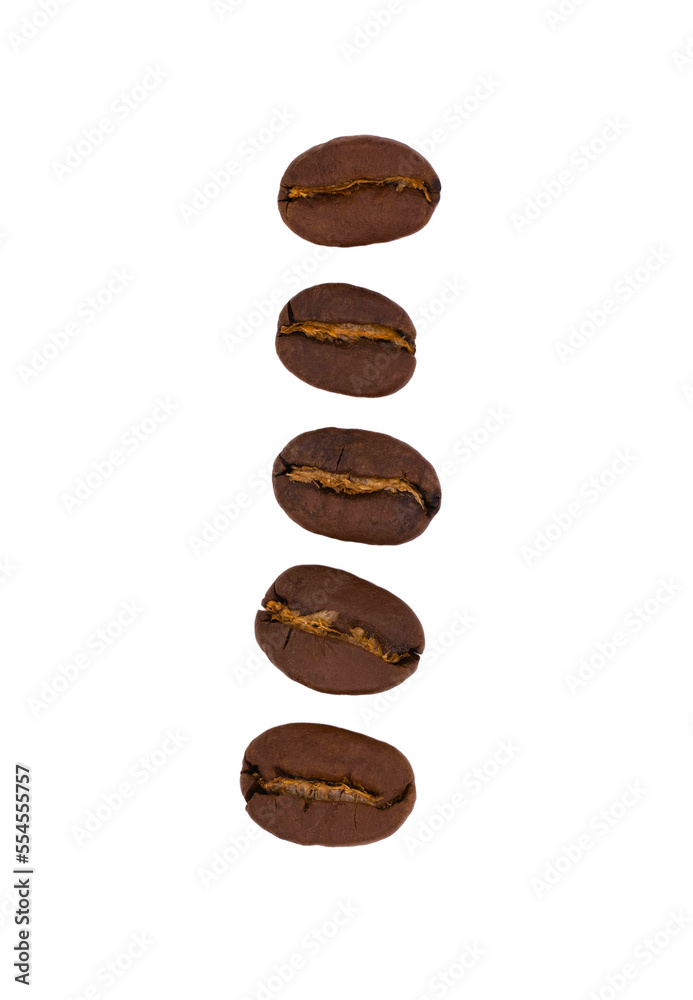 Roasted dark brown coffee beans close-up on a transparent background. Coffee beans laid out in a row. PNG Roasted dark brown coffee beans close-up on a transparent background. Coffee beans laid out in a row. PNG