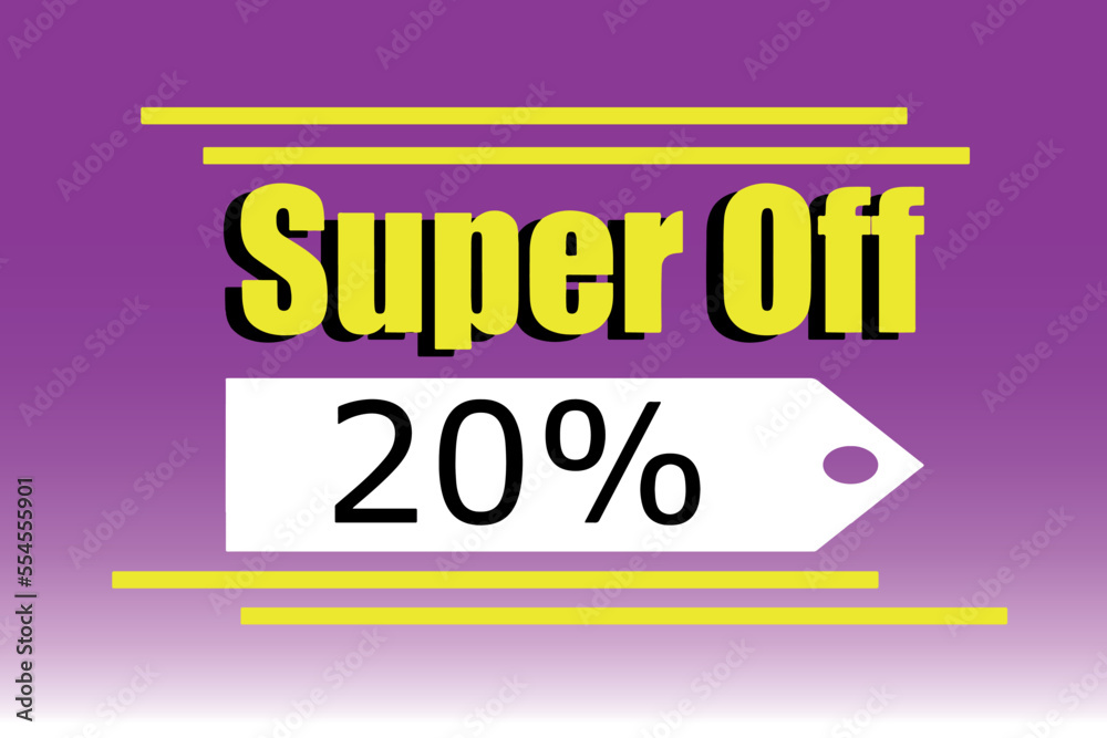Super off 20% for retail promotions, general stores. Colorful and eye-catching vector for various trade sectors.